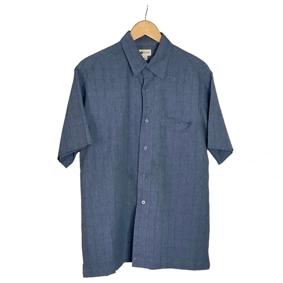 Mens Blue short Sleeve Button Down Shirt - Picture 1 of 7